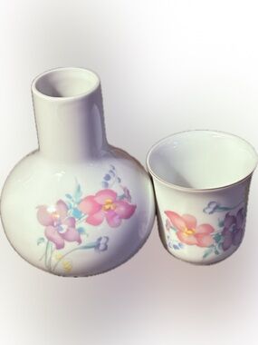 Vintage SREDNICK JAPAN Bedside Porcelain Floral Water Carafe Pitcher & Cup